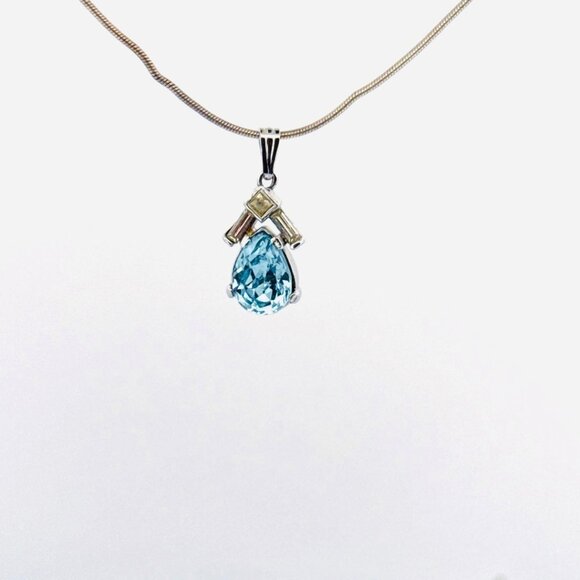 Designer Jewelry - Vintage Estate Sterling Silver 925 Blue Topaz Pendant Necklace 17” Spring Ring,